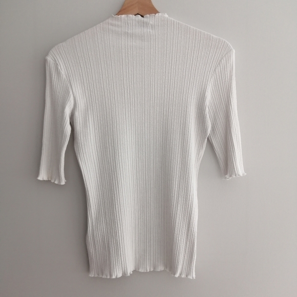 & Other Stories White Ribbed Top Elbow Sleeves Y2K Lettuce Hem 2 - Picture 3 of 16